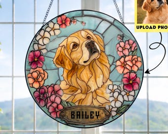 Atrapasueños personalizado con retrato de mascota | Foto de perro para colgar en la ventana | Recuerdo de vitral de gato
