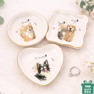 Custom Pet Photo Ring Dish l Personalized Watercolor Dog Portrait Ceramic Trinket Tray