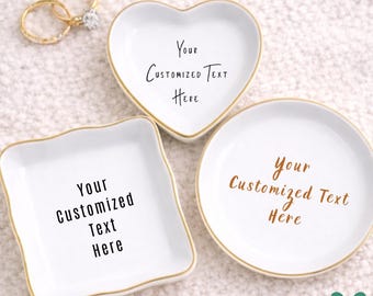 Plato de cerámica personalizado para anillos | Bandeja para baratijas con texto personalizado
