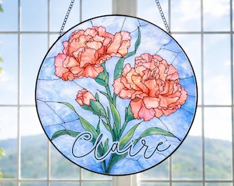 Atrapasueños de flores de nacimiento personalizado | Decoración floral para ventana | Vitral | Regalo de cumpleaños para ella