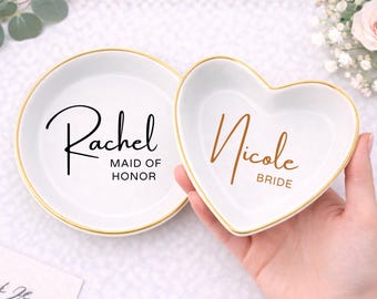 Plato para anillos de novia personalizado | Bandeja para baratijas de compromiso personalizada | Regalo de boda para dama de honor