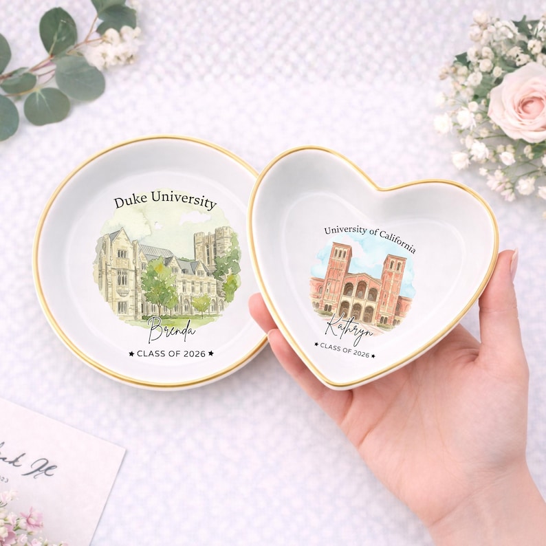 Custom University Ring Dish l Graduation Trinket Tray l Class of 2026 Gift image 2