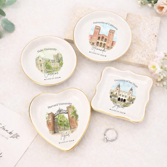 Custom University Ring Dish l Graduation Trinket Tray l Class of 2026 Gift