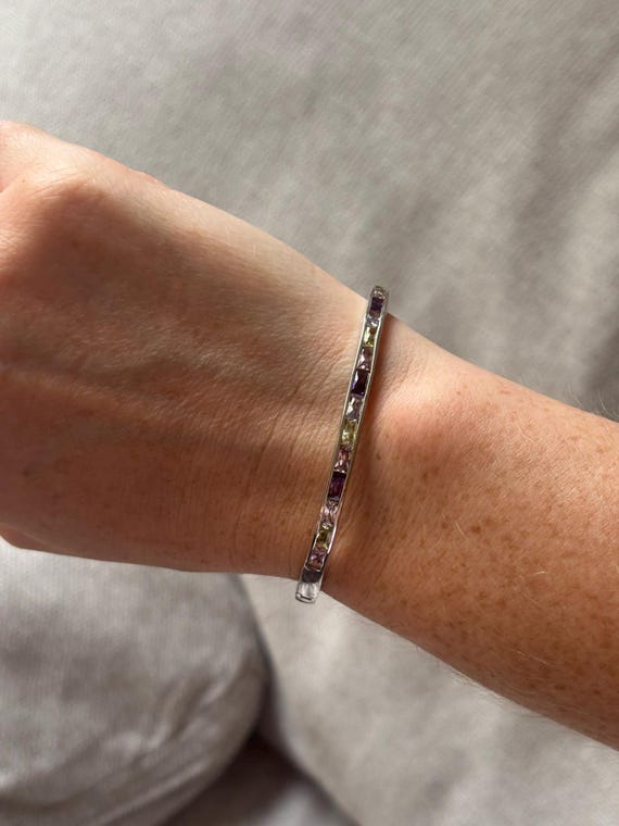 Silver & Multi Colour Gemstone Bangle - image 5