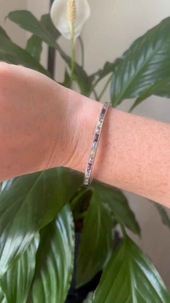 Silver & Multi Colour Gemstone Bangle - image 7