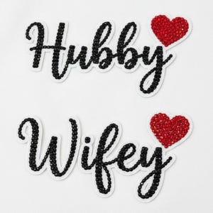 Wifey Hubby Rhinestone Patch Iron Bridal Denim Jacket Applique DIY Bride Groom Sparkle Heart
