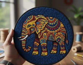 大きなシェニール織の象のパッチ カラフルな刺繍の動物のアップリケ アイロン接着 ボヘミアンバッジ ジャケット装飾