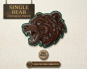 Parche personalizado de oso en chenilla: Bordado para chaqueta universitaria (para planchar o coser)