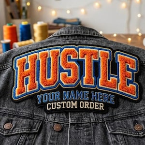 Custom Name Chenille Patch Hustle Varsity Letter Patches Large Iron On Jacket Badge DIY