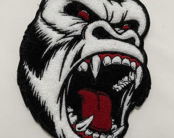 Parche de gorila de chenilla personalizado, mascota agresiva grande, termoadhesivo, bordado, para chaqueta universitaria, aplique de animal