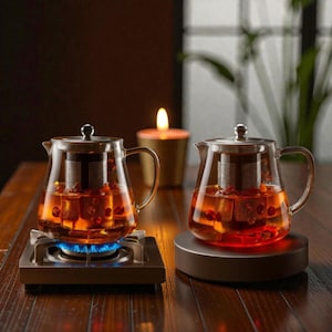 Tetera de vidrio con infusor de acero inoxidable – Hervidor de borosilicato resistente al calor