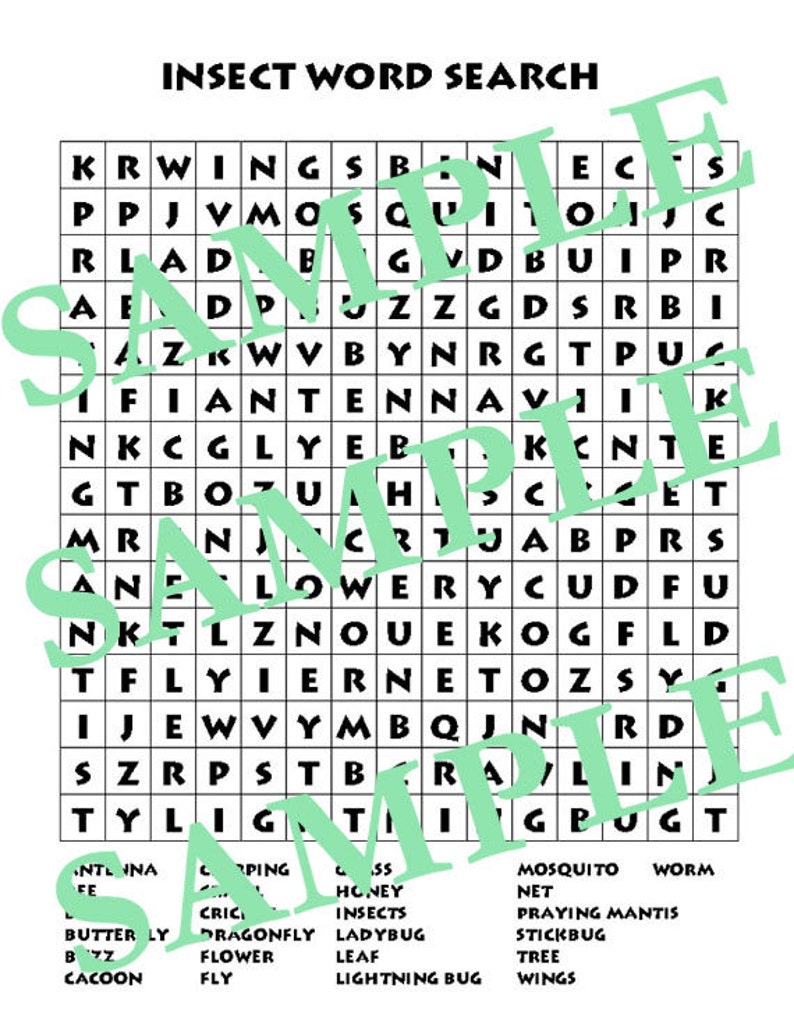 Insect Word Search Etsy