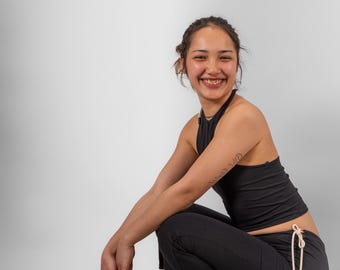 Black Halter Top and Side Tie Capri Pants Set