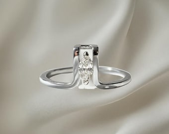 Funda para anillo Oura de plata de ley con moissanita marquesa – Joyería minimalista apilable