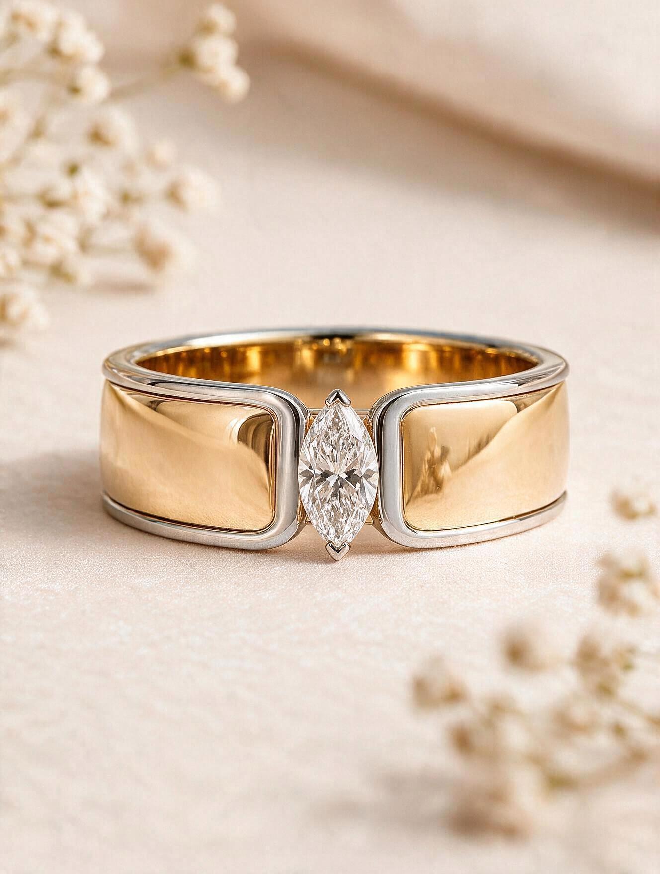 Marquise Moissanite Sterling Silver Ring Cover for Oura Ring - Minimalist Stackable Ringconn Jacket Jewelry