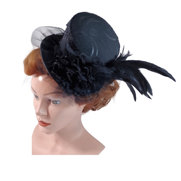 Midi Top Hat, Derby Hat, Goth Headpiece, Fascinator, Hatinator, Burlesque Headdress, Costume Hat, Victorian Dressing Hat, Bridgerton Hat