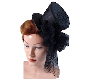 Midi Zylinder, Derby Hut, Gothic Kopfschmuck, Fascinator, Hatinator, Burlesque Kopfschmuck, Kostüm Hut, viktorianischer Dressing Hut, Bridgerton Hut