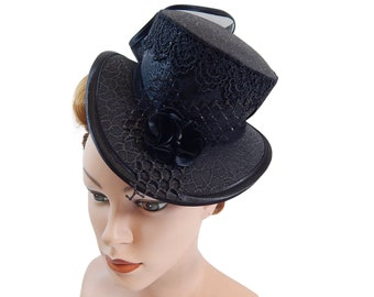 Sombrero de copa midi, sombrero de percher, sombrero derby, victoriano, sombrero de dama de doma, tocado gótico, traje de carnaval, hatinator, steampunk, topper diminuto