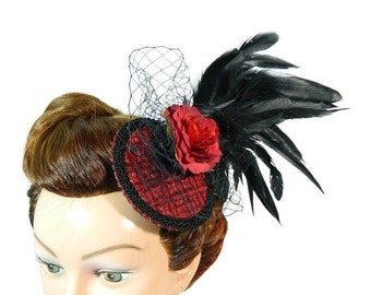 Black mini pillbox hat 1940 1950 vintage retro Fascinator women merino wool gift for her Head Piece Gothic Wedding church formal cocktail