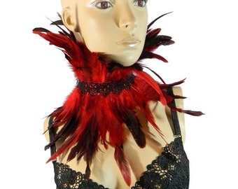 red feather collar bib Scarfette Gothic Steampunk Fantasy crow costume tribal fusion dancing showgirl cabaret