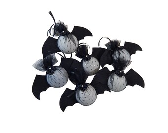 Gothic Bat Christmas Ornaments: Black Felt Wing Baubles, Set of 6