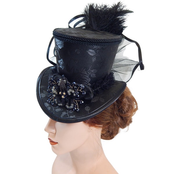 Midi Tophat, Victorian Dressing Hat, Costume Headpiece, Cosplay Headdress, Derby Hat, Fascinator, Hatinator, Goth, Percher Hat, Tiny Topper