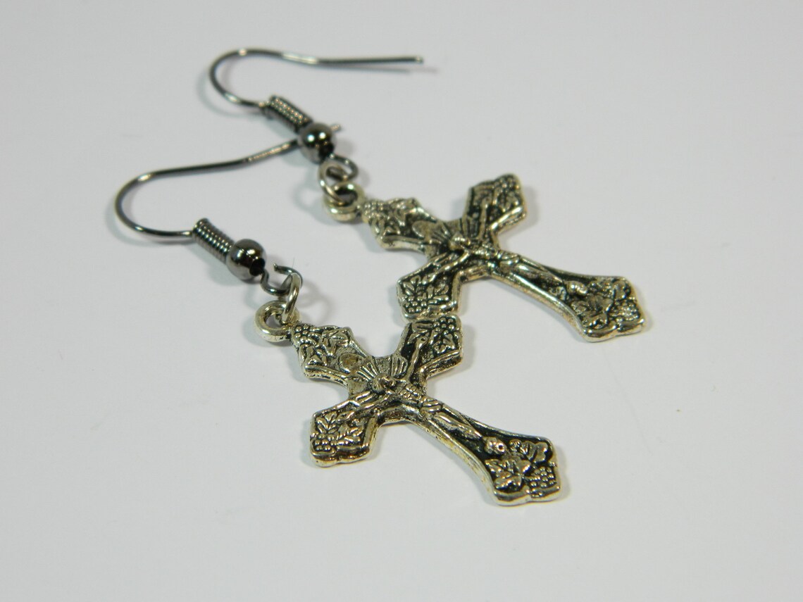 Earrings Goth Cross Jesus catholic baptism church Etsy