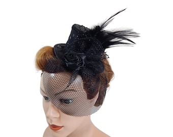 Mini-Zylinder, Cosplay-Fascinator, Halloween-Kopfschmuck, Goth-Derby-Hut, Kostümhut, Cocktailhut, Burlesque-Damenhut, Tiny Topper