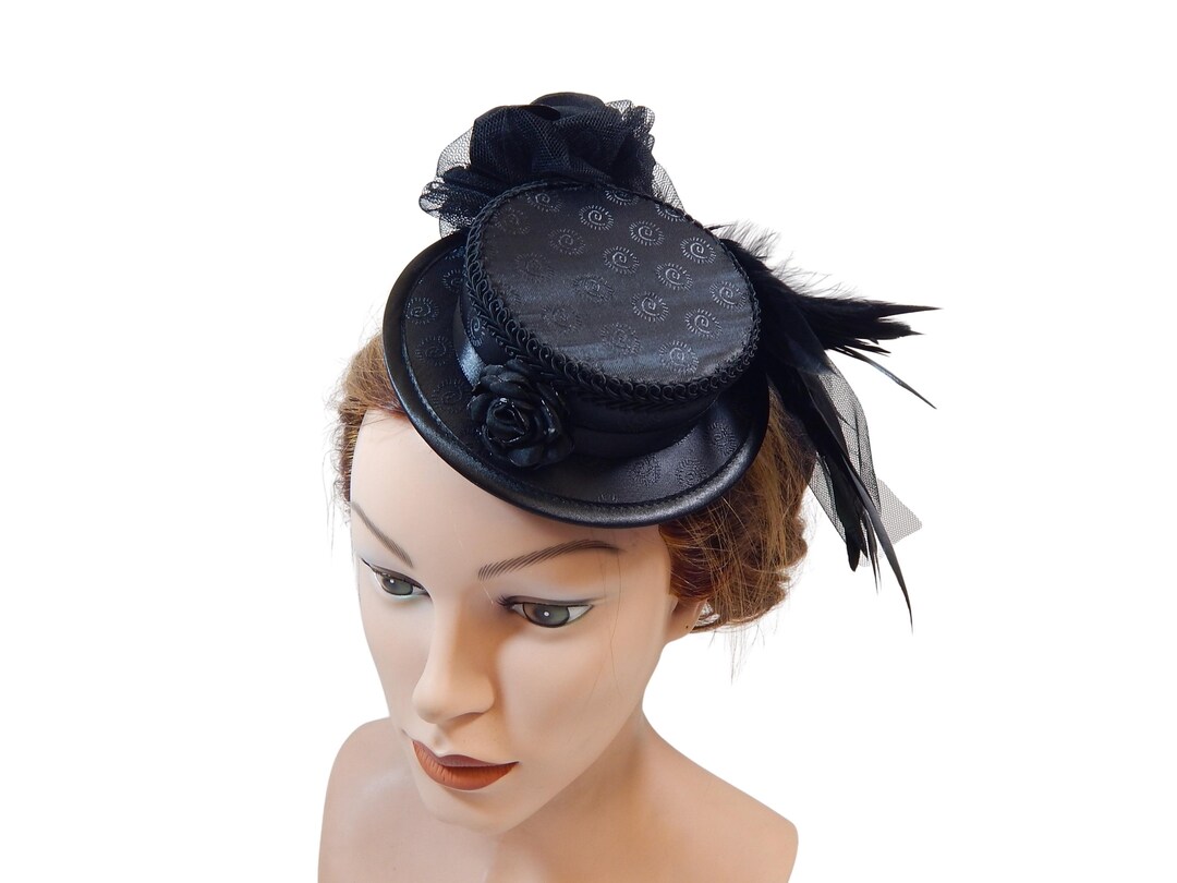 Black Taffeta Mini Hat: Goth Burlesque Fascinator With Feathers - Etsy