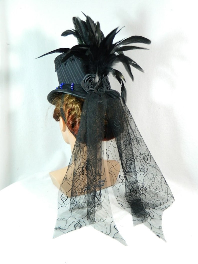 Midi Tophat black veil Gothic Steampunk Ladies Hat Riding Hat Etsy