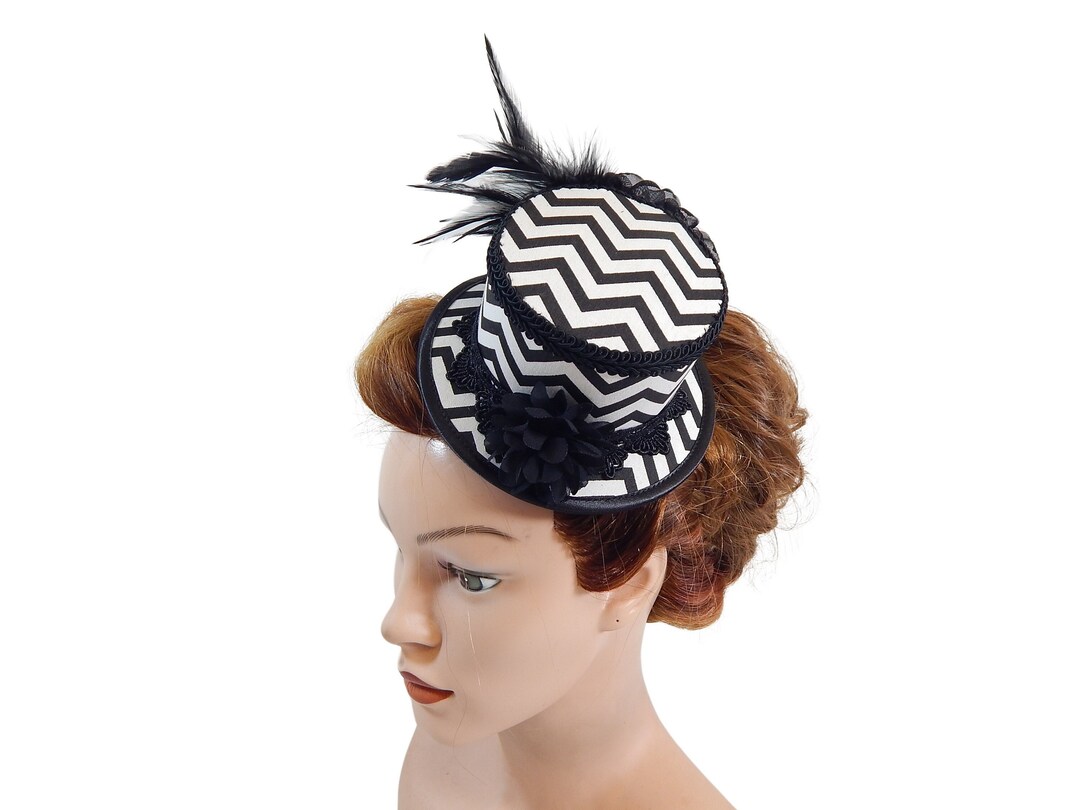 Mini Tophat Black with Black Ribbon and Feather Adult Costume Accessory main image 1