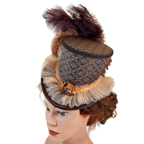 Steampunk Midi Tophat, Victorian Dressing Hat, Costume Headpiece, Cosplay Headdress, Derby Hat, Fascinator, Hatinator, Percher Hat, Midihat