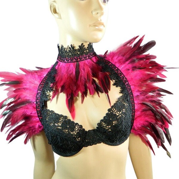 Set Feather Stole and collar rose gothic steampunk fantasy travesty tribal dancing Festival Native bellydance poledance