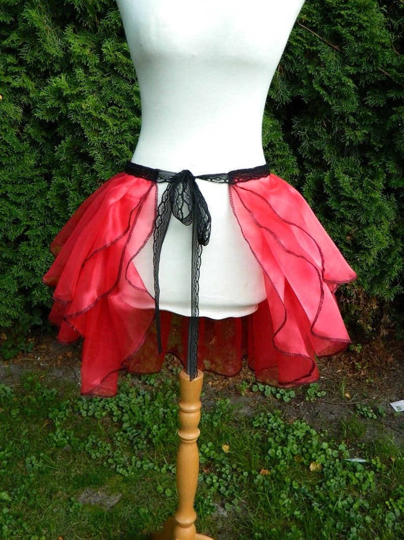 bustle skirt red black organza Gothic burlesque pinup dragqueen travesty showgirl samba costume wrap around Steampunk fairy