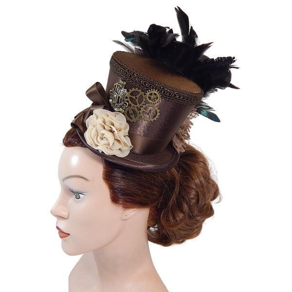 Midi Tophat, Steampunk Gears, Derby Hat, Burlesque Headpiece, Victorian Dressing Hat, Costume Hat, Cosplay Headdress, Fascinator, Minihat