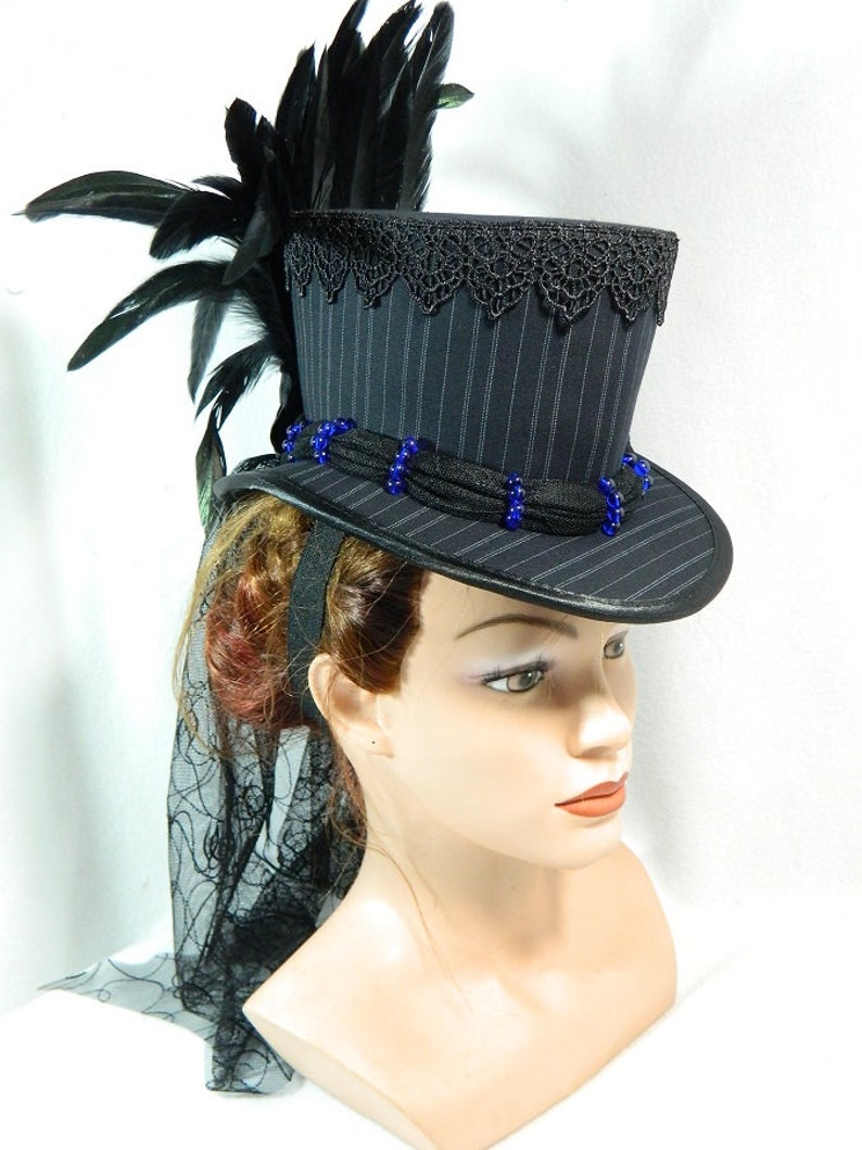 Midi Tophat black veil Gothic Steampunk Ladies Hat Riding Hat Etsy