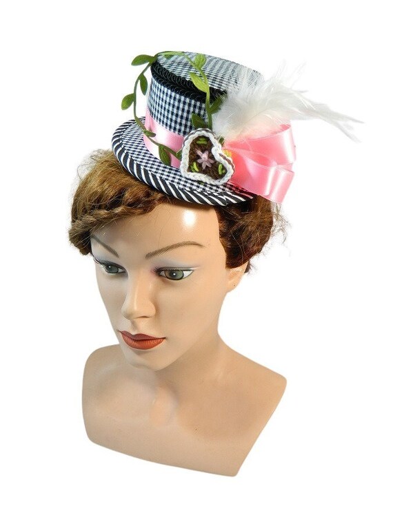 Nashimiron Mini Tophat, Munich Oktoberfest, German Folklore Style, minihat, Dirndl Dress Headpiece, Party Fascinator, Cocktail Hat, Derby Hatinator