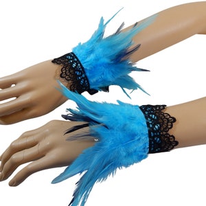 Pulseras de plumas, pulseras de disfraces, colgantes burlescos, joyas con plumas, puños de fusión tribal, samba, danza del vientre, disfraces de pavo real
