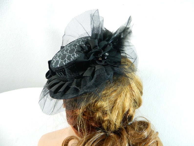 Mini Summerhat, Goth Minihat, Burlesque Fascinator, Victorian Fascinator, Costume Hat, Ladieshat, Vintage Hat, Cosplay Hatinator, Derby Hat image 9