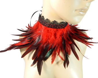 feather collar, phoenix choker, firebird necklace, costume scarfette, burlesque jewelry, Halloween Costume