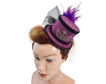 Mini Tophat, Minihat, purple Hat, Derby Hat, Hatinator, Fascinator, Burlesque Headpiece, Costume Hat, Cosplay Hat, Cocktail hat, Tiny Topper