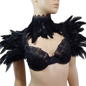 Set Feather Stole and collar, Feather Wrap Shrug Bolero, Boa Travesty Drag Queen, Gothic Festival, Crow Costume, Bird Dress, Feather Cape