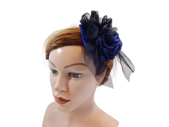 Blue & Black Goth Fascinator: Burlesque Mini Hat Hair Clip  display picture 1
