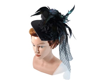 Midi Tophat, Minihat, Derby Hat, Victorian Fascinator, Vintage Style Hatinator, Ladieshat, Goth Fashion, Costume Headpiece, Steampunk Hat