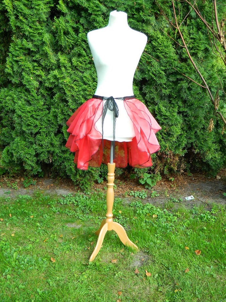 bustle skirt red black organza Gothic burlesque pinup dragqueen travesty showgirl samba costume wrap around Steampunk fairy
