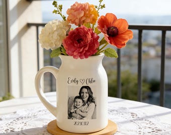 Personalisierte Fotogeschenke, kundenspezifische Paar-Porträt-keramische Blumenvase, Muttertagsgeschenk