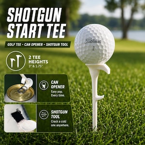 Shotgun Start Tee - Een 3-in-1 golftee, shotgun-tool en blikopener | Herbruikbaar | Gepersonaliseerd | Verpakking van 4-16 stuks of bulkbestellingen