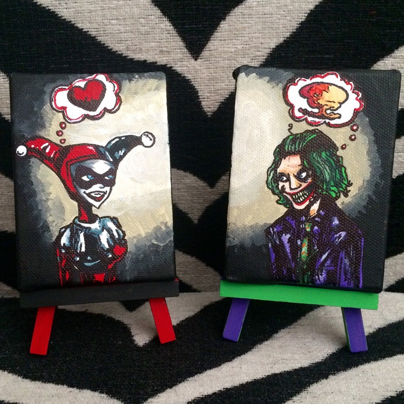 Harley Quinn and Joker Mini Canvas Paintings Etsy