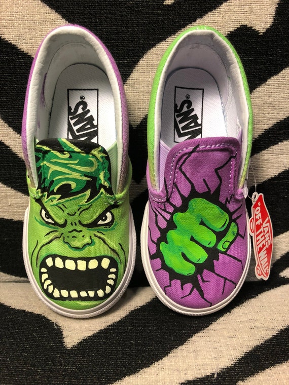 Hulk Themed Painted Kids Vans | Etsy