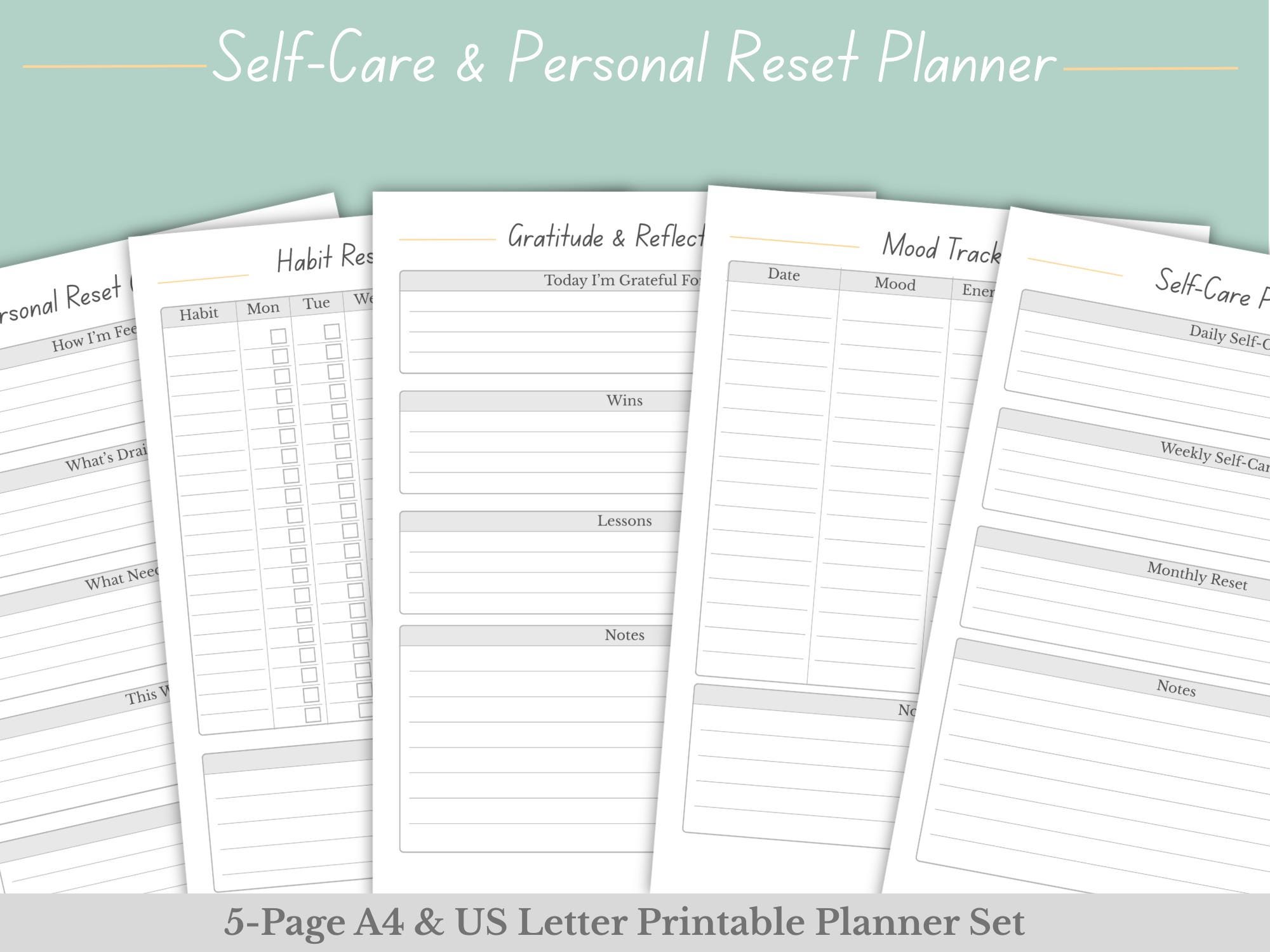 Self Care Reset Planner Printable | Personal Reset & Wellness Planner ...